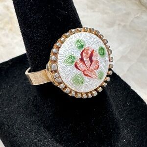 🌷Vintage Victorian Revival Pink Flower Porcelain Ring 🌷 Adjustable